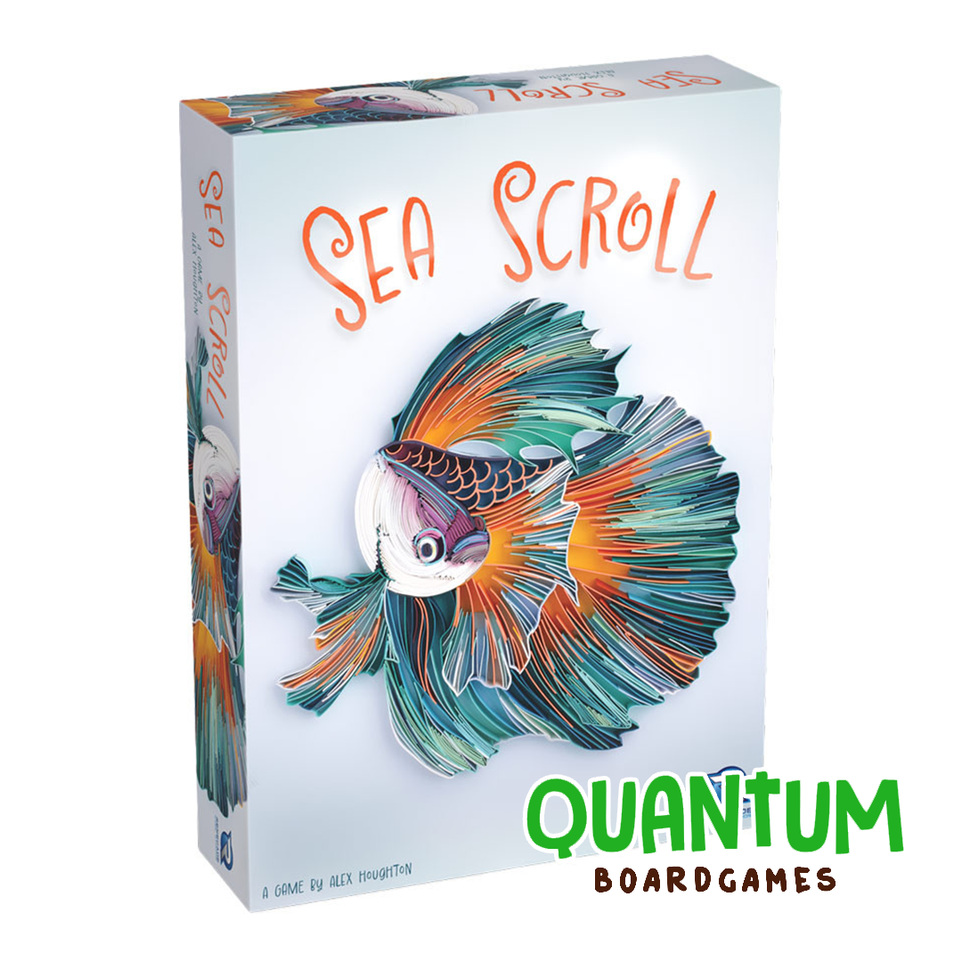 Sea Scroll juego de cartas estrategia Renegade Game Studios, componentes sobre mesa de madera