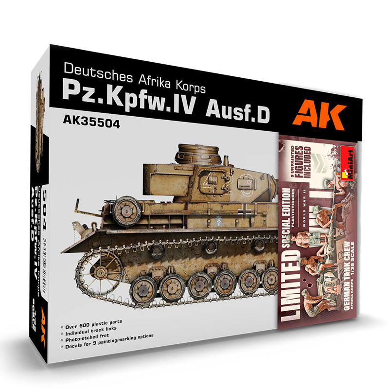 AK INTERACTIVE 1/35 PZ.KPFW.IV AUSF.D DEUTSCHE AFRIKA KORPS PLASTIC MODEL KIT LIMITED EDITION WITH GERMAN TANK CREW