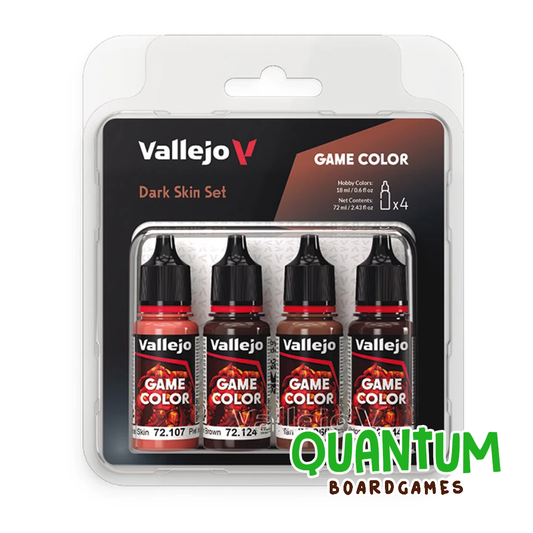 Set de 4 botes Vallejo Game Color tonos piel oscura con sombras medios tonos y luces para miniaturas
