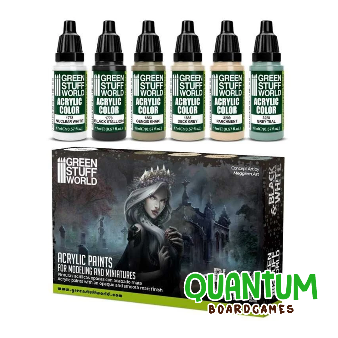 Green Stuff World: Paint Set Black and White - 6 Botes