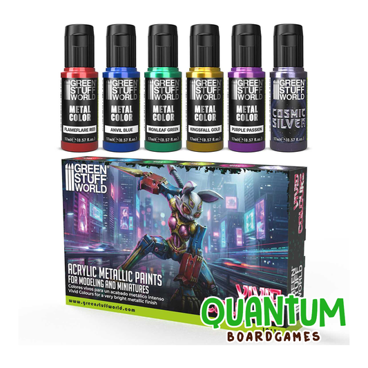 Set de 6 botes de pintura metálica Vivid Colors Green Stuff World para miniaturas Warhammer