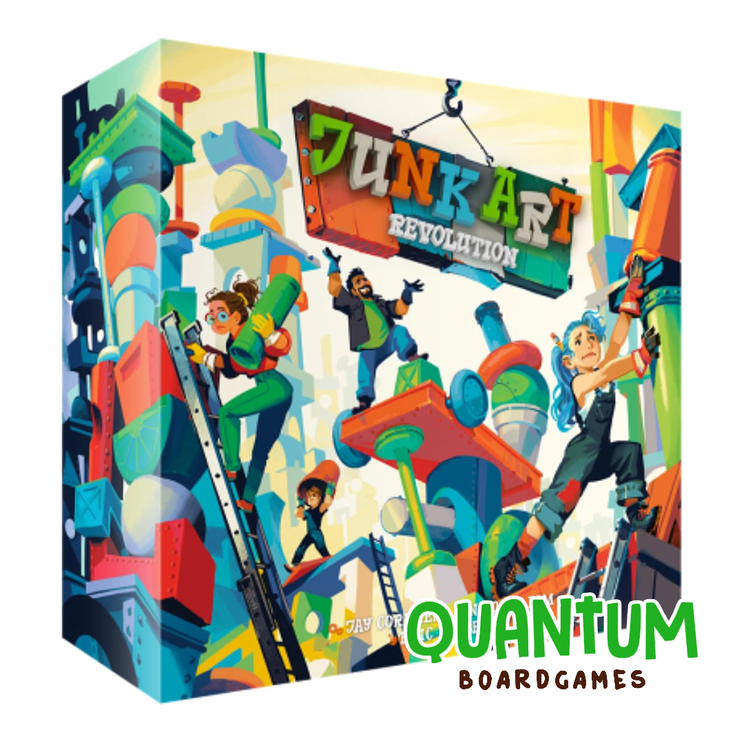 Junk Art Revolution juego de mesa español con piezas de construcción y equilibrio