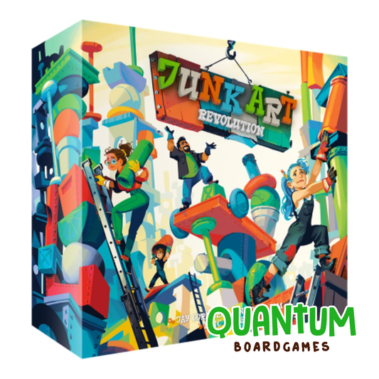 Junk Art Revolution juego de mesa español con piezas de construcción y equilibrio
