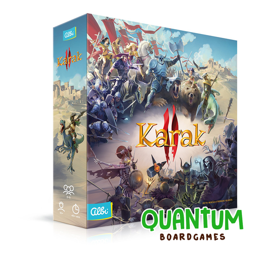 Karak 2 juego de mesa español, caja con héroes fantasy y componentes de dungeon crawler