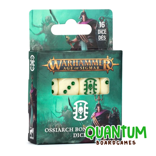 Dados temáticos oficiales Ossiarch Bonereapers Warhammer Age of Sigmar color hueso y negro