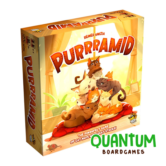 Purrramid juego de mesa temática felina caja producto Lucky Duck Games