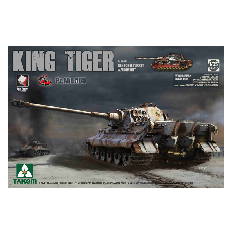 TAKOM 1/35 WWII GERMAN HEAVY TANK SD.KFZ.182 KING TIGER HENSCHEL TURRET W/ZIMMERIT AND INTERIOR [PZ.ABT.505 SPECIAL EDITION] (2047)