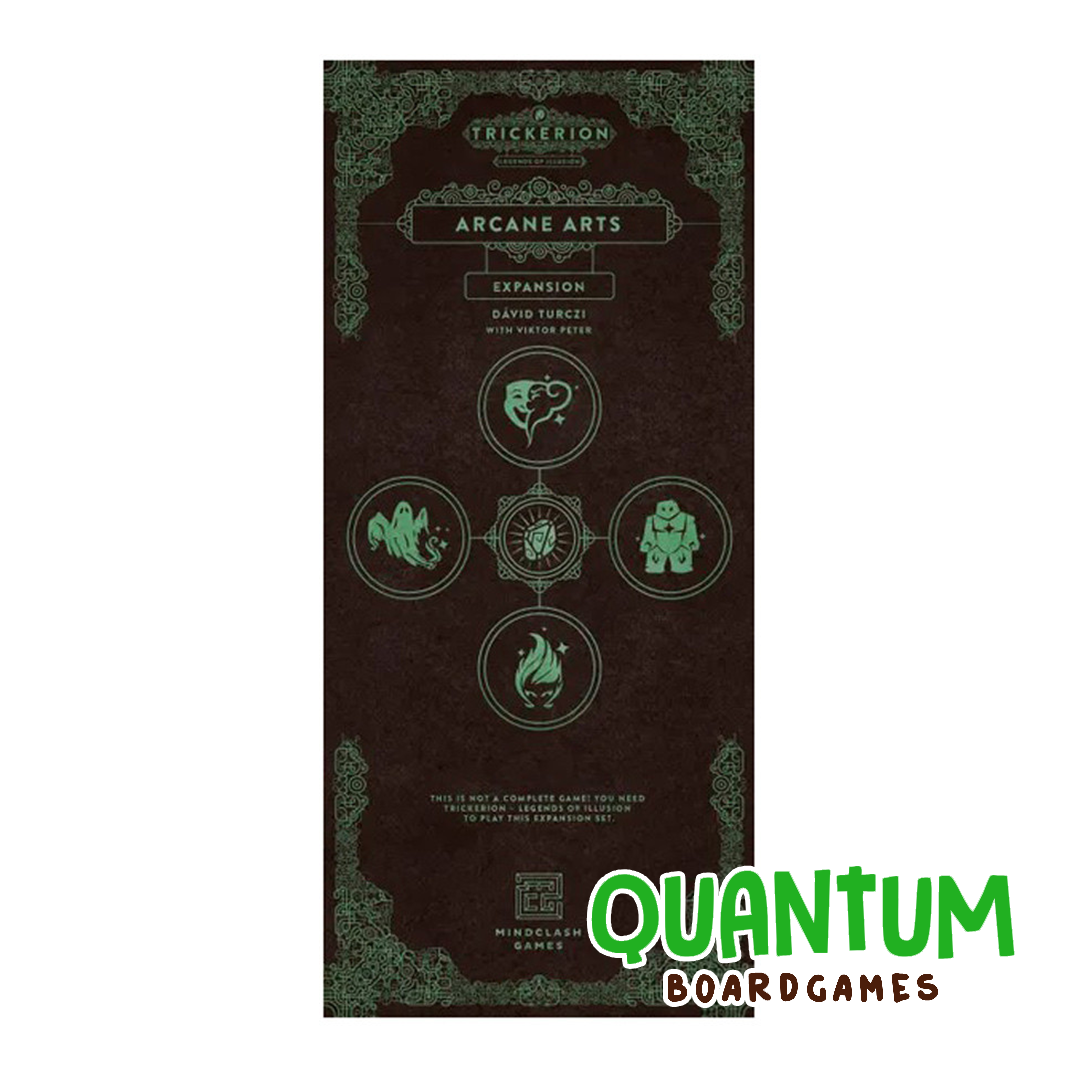 Trickerion Arcane Arts Expansion caja con componentes de magia y cartas de habilidades arcanas