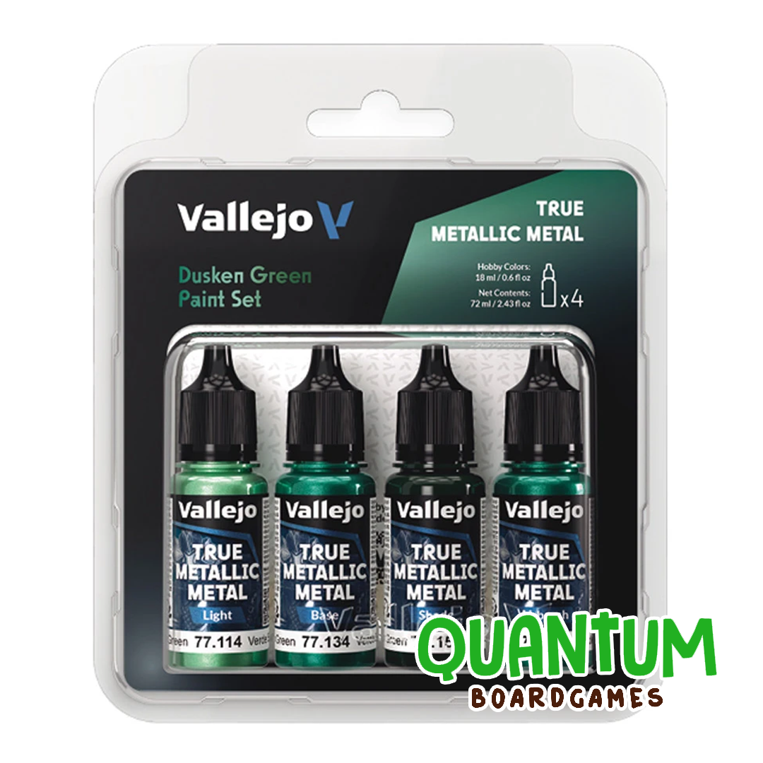 Set de 4 Pinturas Metálicas Vallejo True Metallic Dusken Green para miniaturas wargames