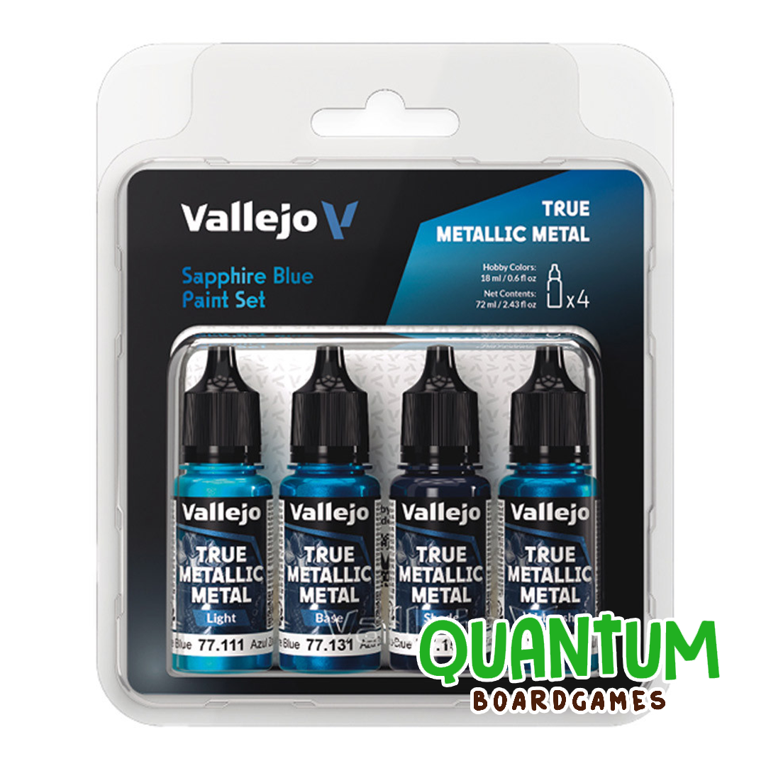 Set de 4 pinturas metálicas Vallejo True Metallic en tonos azul zafiro para miniaturas y wargames