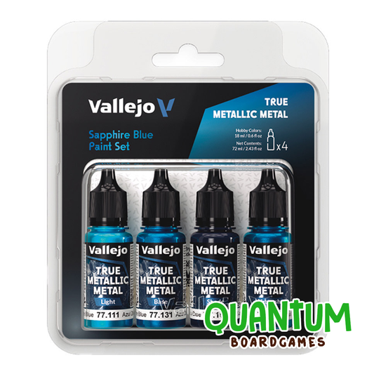 Set de 4 pinturas metálicas Vallejo True Metallic en tonos azul zafiro para miniaturas y wargames