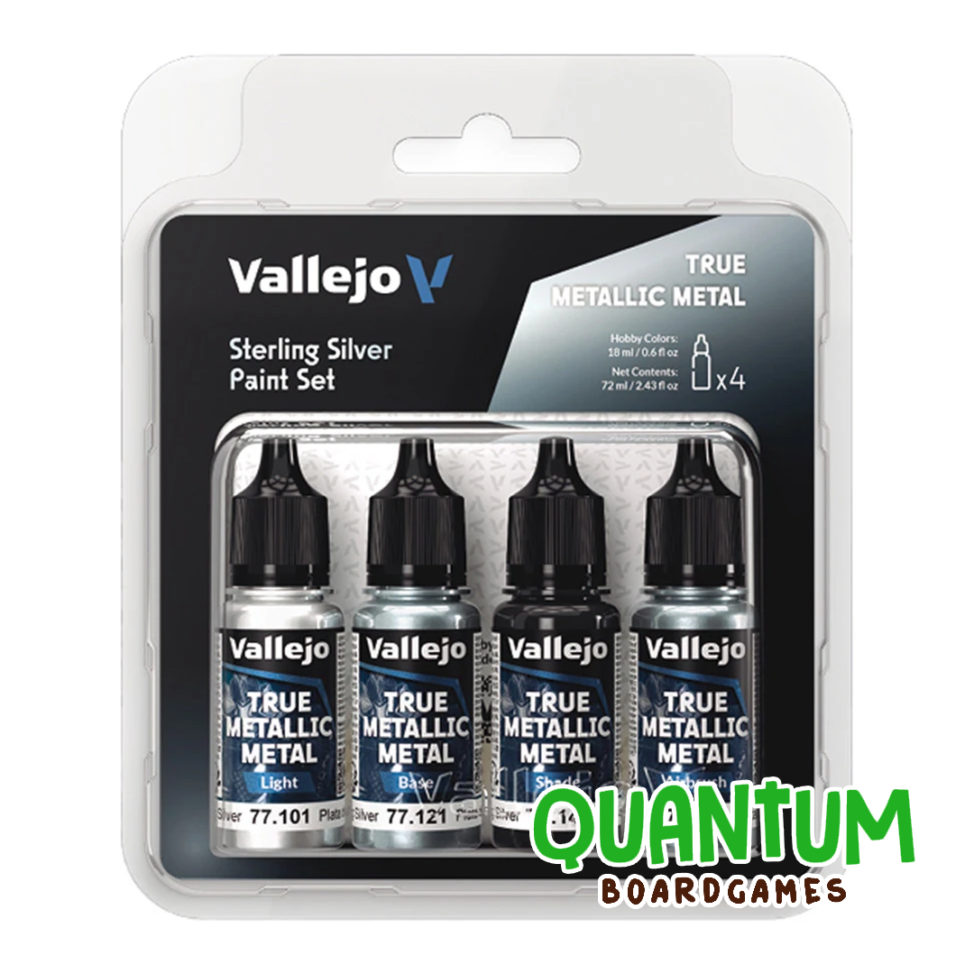Set de 4 pinturas metálicas True Metallic Vallejo Sterling Silver para miniaturas warhammer