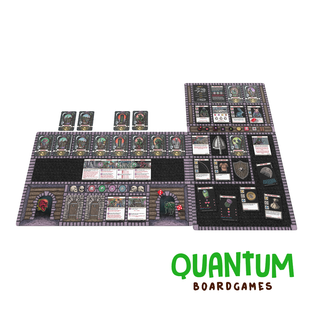 UnderQuest juego de mesa solitario Grey Gnome Games con personaje aventurero y familiar