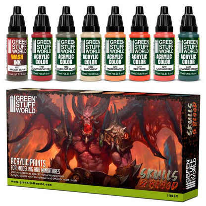 GREEN STUFF WORLD PAINT SET SKULLS AND BLOOD (BOX X8)