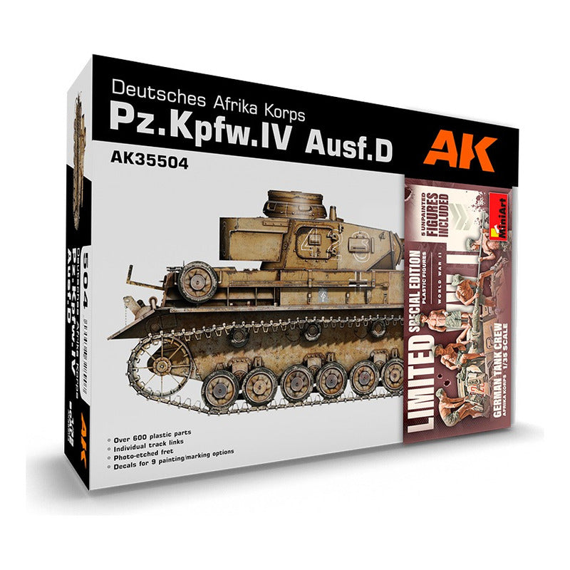 AK INTERACTIVE PZ.KPFW.IV AUSF.D DEUTSCHE+ 5 FIGURES GERMAN TANK CREW AFRIKA KORPS 1/35 SCALE